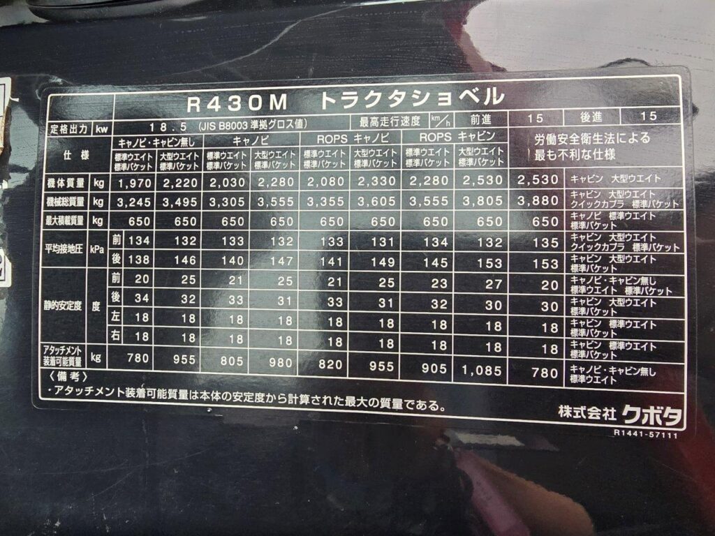 平成30年　クボタ　R430M　0.4㎥　★使用時間641時間　チェーン付★
