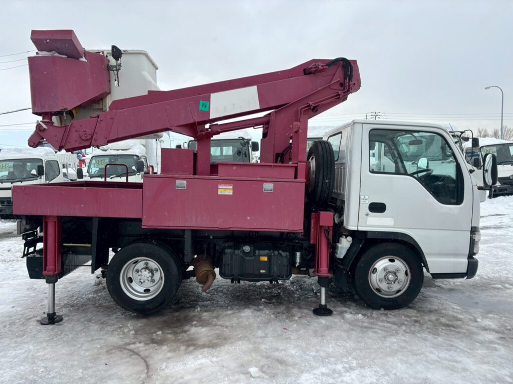 平成19年　いすゞ　エルフ　9.9ｍ高所作業車　FRPバケット　★張り出し不要アウトリガー・後方格納★（車検2年付）