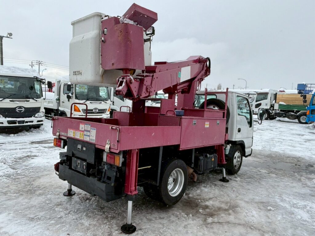 平成19年　いすゞ　エルフ　9.9ｍ高所作業車　FRPバケット　★張り出し不要アウトリガー・後方格納★（車検2年付）