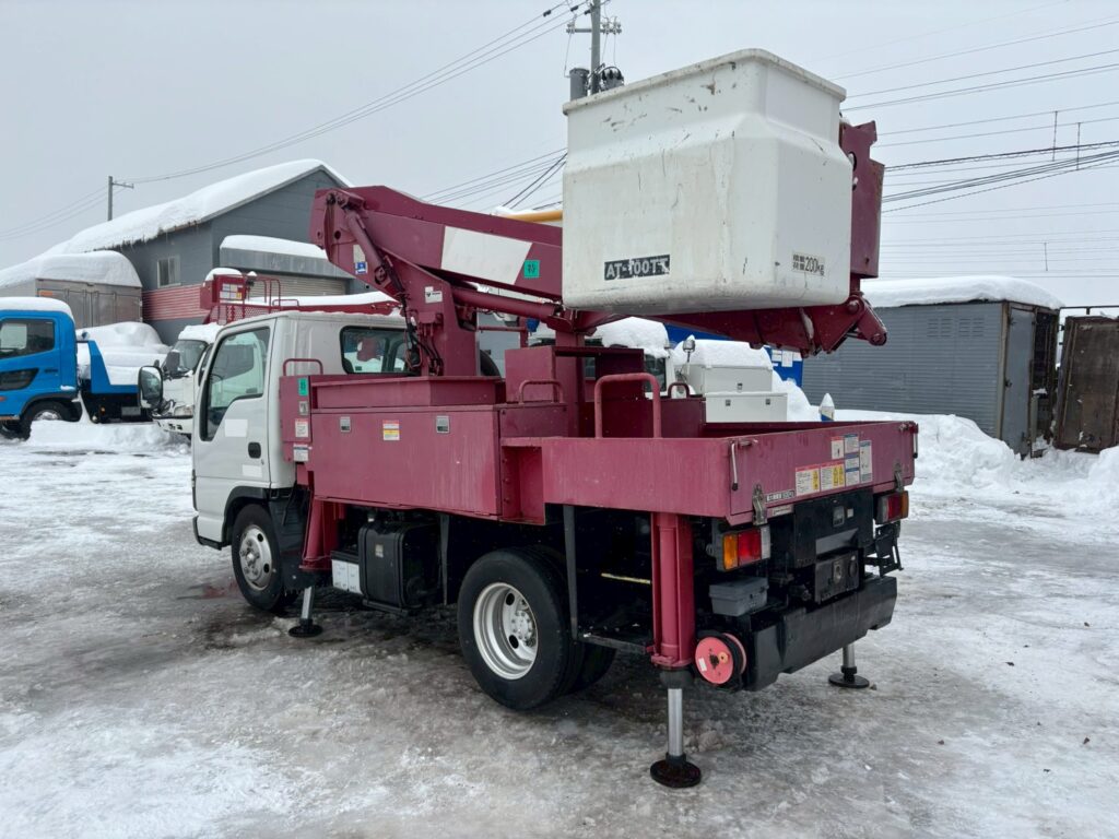 平成19年　いすゞ　エルフ　9.9ｍ高所作業車　FRPバケット　★張り出し不要アウトリガー・後方格納★（車検2年付）