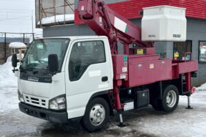 平成19年　いすゞ　エルフ　9.9ｍ高所作業車　FRPバケット　★張り出し不要アウトリガー・後方格納★（車検2年付）