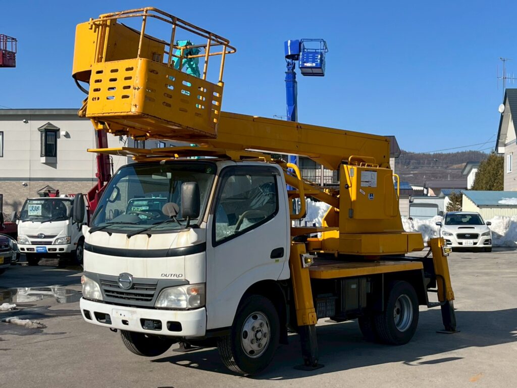 【高所作業車】平成20年式日野デュトロ　スチールバケット【12mブーム】★札幌・江別・旭川・北見・釧路どこでも全国対応可能です！お問合せは北見店へ～TEL0157-57-7166～