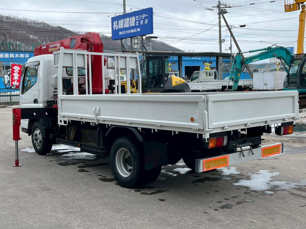 【平成18年式】三菱キャンター3.5tクレーン付き平ボデー！【5段ブームラジコン付き】車検令和8年11月 札幌・江別・旭川・北見・釧路どこでも全国対応可能です！【お問い合わせは北見店へ～TEL0157-57-7166～】