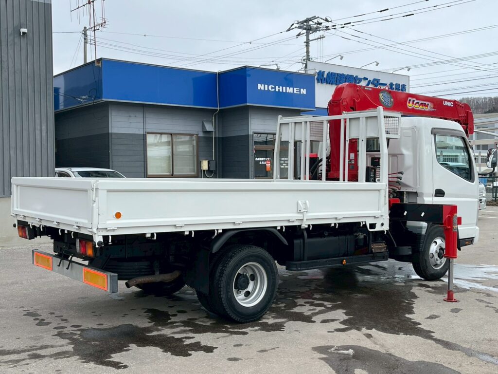 【平成18年式】三菱キャンター3.5tクレーン付き平ボデー！【5段ブームラジコン付き】車検令和8年11月 札幌・江別・旭川・北見・釧路どこでも全国対応可能です！【お問い合わせは北見店へ～TEL0157-57-7166～】