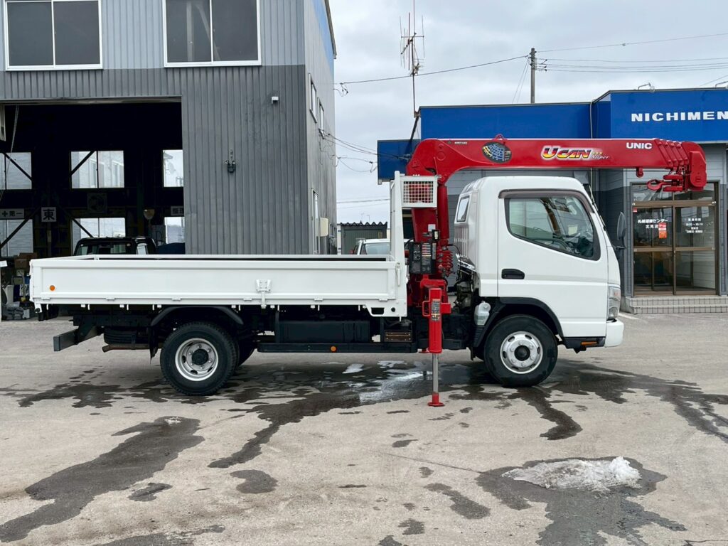 【平成18年式】三菱キャンター3.5tクレーン付き平ボデー！【5段ブームラジコン付き】車検令和8年11月 札幌・江別・旭川・北見・釧路どこでも全国対応可能です！【お問い合わせは北見店へ～TEL0157-57-7166～】