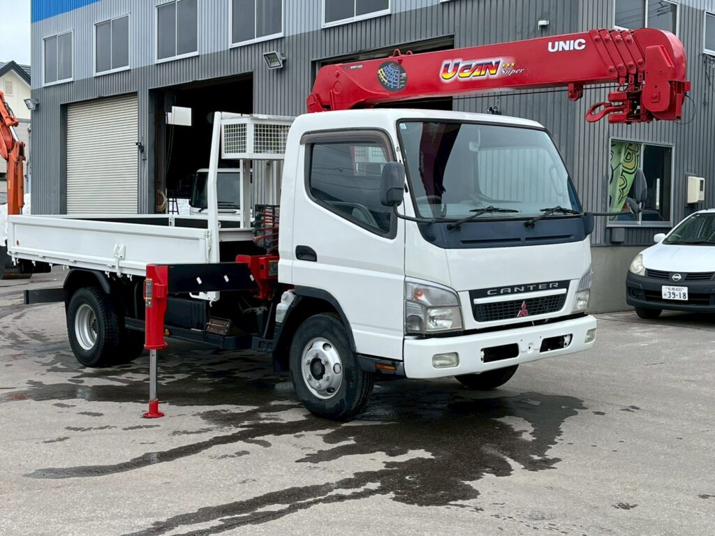 【平成18年式】三菱キャンター3.5tクレーン付き平ボデー！【5段ブームラジコン付き】車検令和8年11月 札幌・江別・旭川・北見・釧路どこでも全国対応可能です！【お問い合わせは北見店へ～TEL0157-57-7166～】