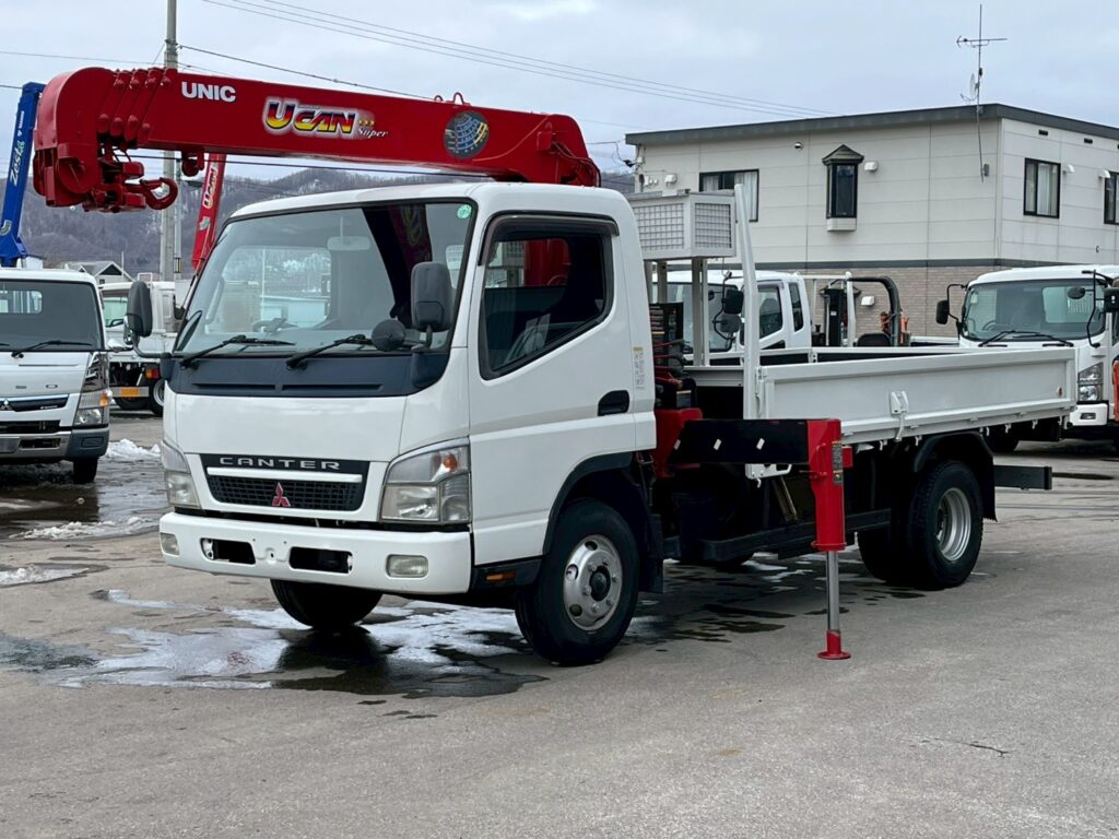 【平成18年式】三菱キャンター3.5tクレーン付き平ボデー！【5段ブームラジコン付き】車検令和8年11月 札幌・江別・旭川・北見・釧路どこでも全国対応可能です！【お問い合わせは北見店へ～TEL0157-57-7166～】